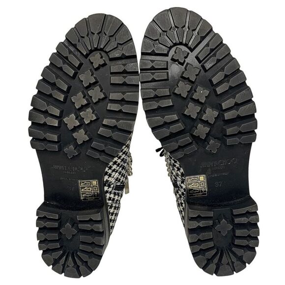 Jimmy Choo Cruz Black White Houndstooth Embellished Combat Lace-Up Boots EU 37 - Picture 8 of 10